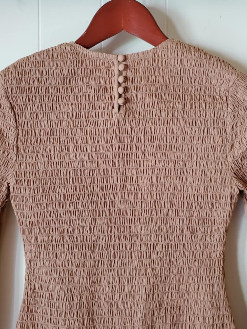 A.L.C. Kora Smocked Puff-Sleeve Dress Tan Size 2 - Picture 6 of 7